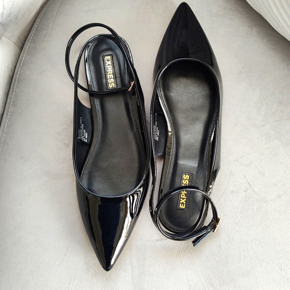 Pointed Toe Flats with Ankle Strap-Size 8